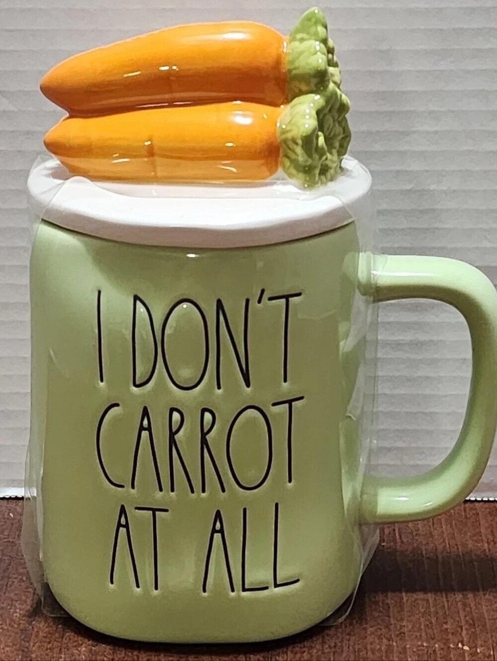 Rae Dunn “I Don't Carrot At All” Topper Mug Easter Artisan Collection 16Oz NWOT